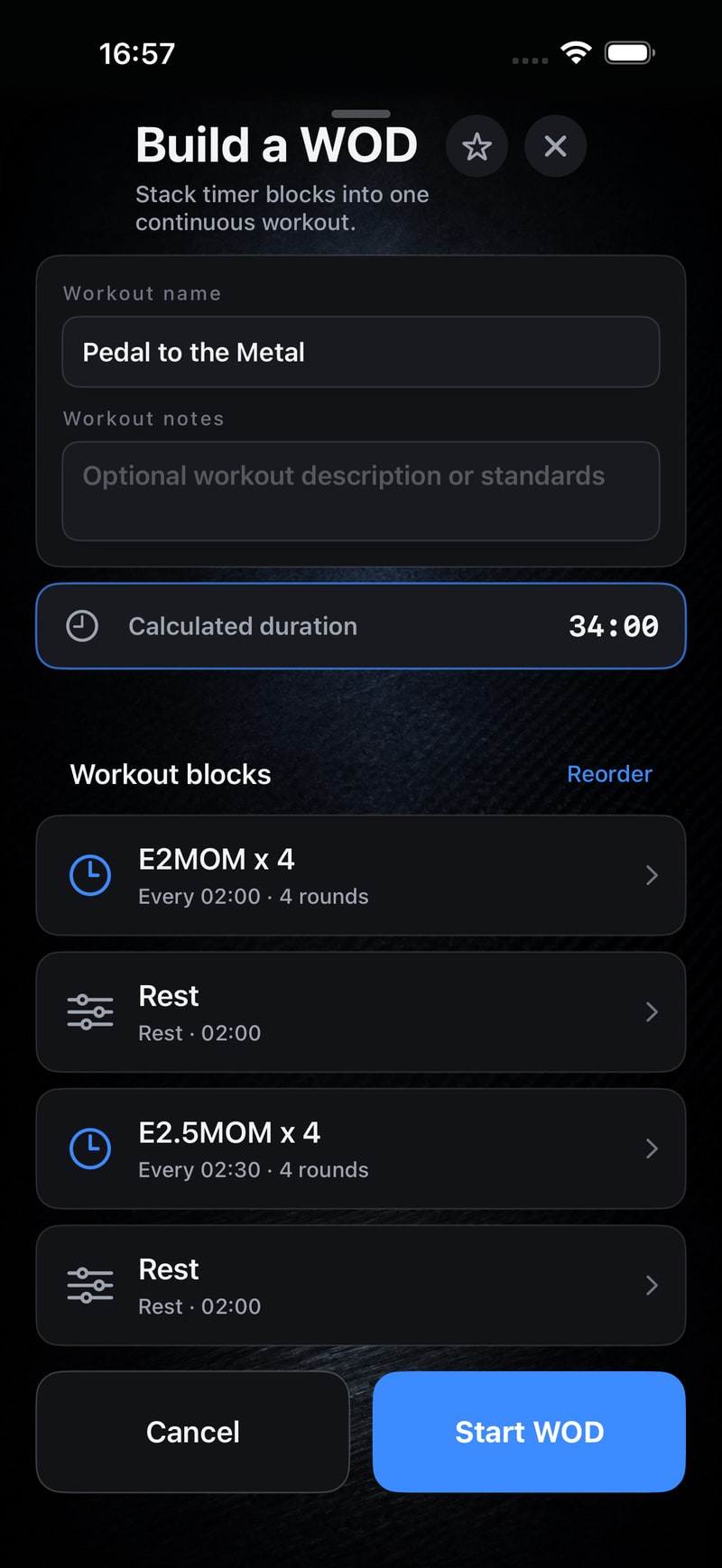 Build a WOD with configurable workout blocks