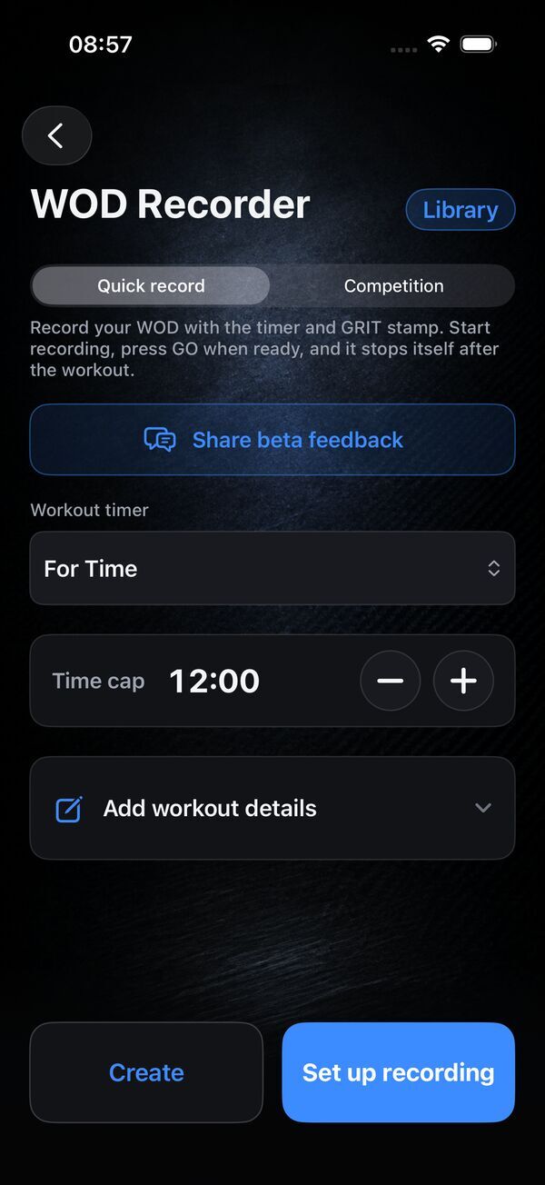 Choosing For Time with a 12 minute cap in the WOD Recorder